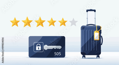 Hotel, travel, luggage, and key card, 5 star rating, hotel amenities, travel essentials