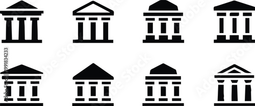 bank architecture icon collection courthouse museum column set