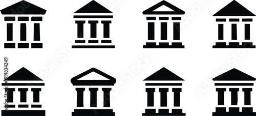 bank symbol set ancient facade column vector icon variations