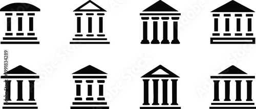 bank logo concept classical building column outline icons