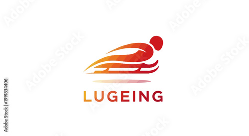 Dynamic Red Lugeing Logo Depicting Speed and Motion on White Background.