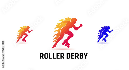 Dynamic Roller Derby Athlete Silhouette with Fiery Energy.