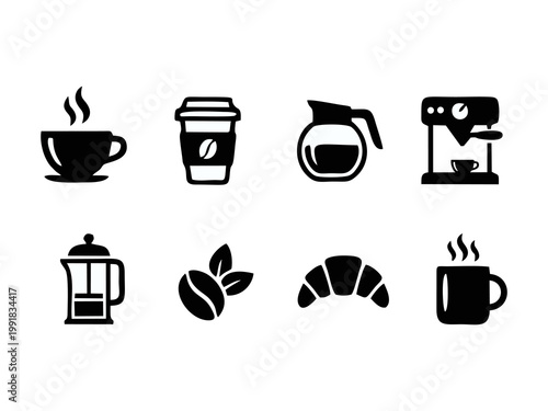 ​Coffee Shop and Cafe Vector Icon Set Collection in Flat Solid Style