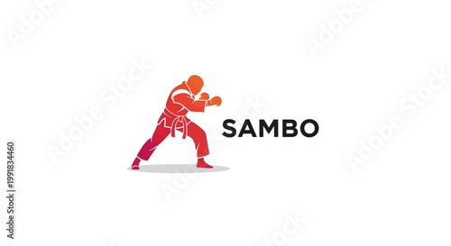 Dynamic Sambo Fighter in Action, Ready to Compete, Isolated on White.