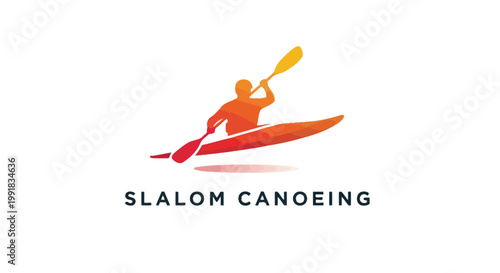 Dynamic Slalom Canoeing Silhouette Depicting Paddler in Action on Water.