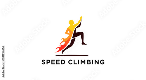 Dynamic Speed Climbing Athlete Ascending with Fiery Energy and Determination.