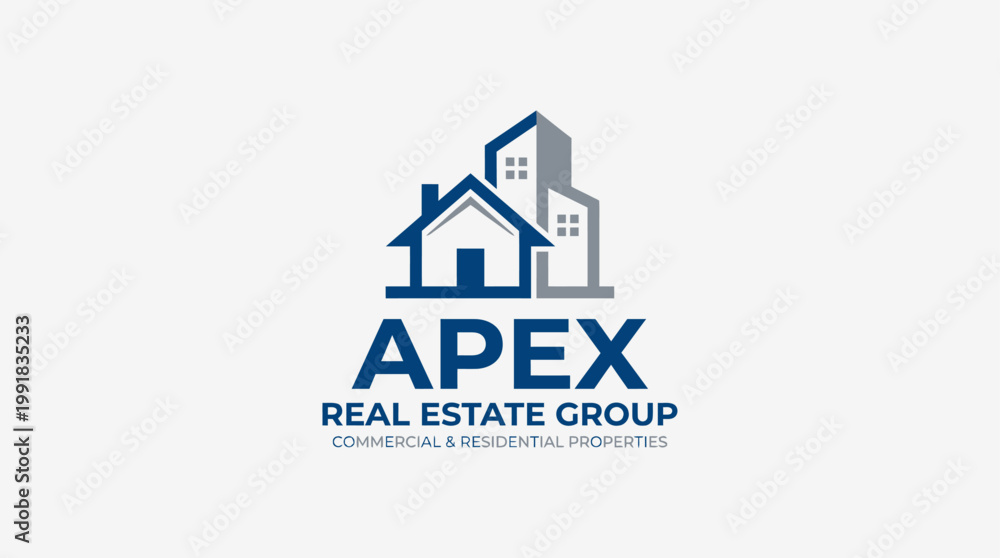 Fototapeta premium Professional real estate logo features a house and building for Apex Group