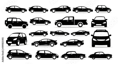 Collection of Silhouetted Cars and Vehicles in Various Styles.