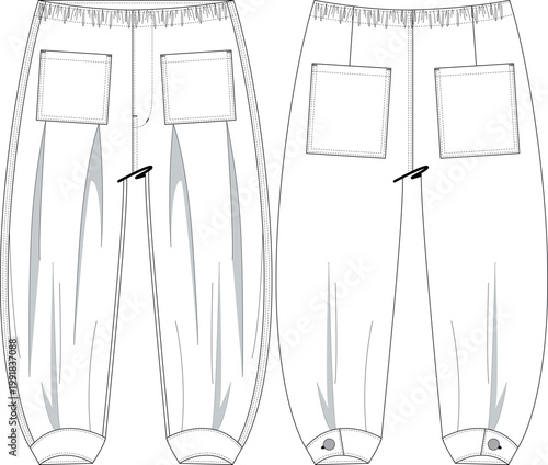 Woman Beltless Leg Detail Parachute Pant Trouser