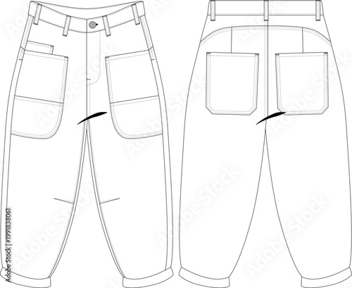 Woman Baggy Cargo Trouser Pant Denim Jean