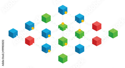 Colorful interconnected cubes forming a network structure.