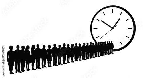 Waiting in line people queue clock deadline