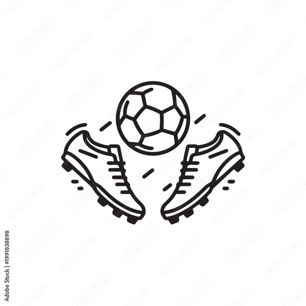 Obraz premium Minimalist soccer cleats icon with ball symbol for athletic equipment branding and competitive football tournament.