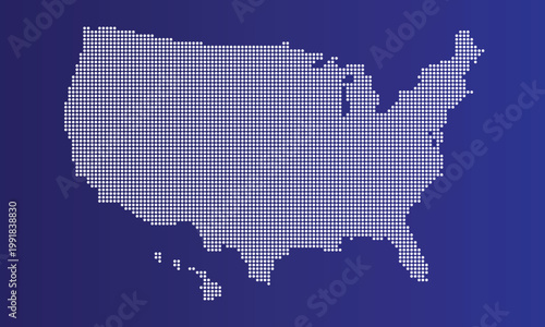 United States map made of white dots on a blue gradient background.