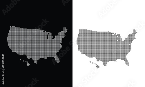 United States map composed of small squares on black and white backgrounds.