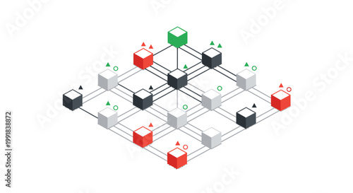 Abstract 3D network of interconnected colorful cubes representing data flow.