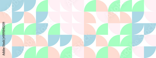 A seamless repeating pattern featuring quarter circles in soft pastel blue, pink, and green against a white background