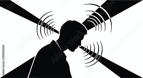 man overwhelmed by noise stress and anxiety