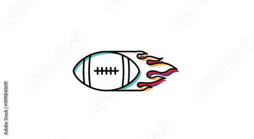 American Football on Fire Graphic Illustration.