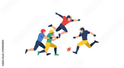 American Football Players in Action During a Game.