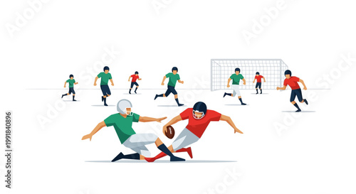 American Football Players in Intense Game Action.