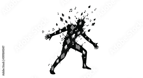 man disintegrating into pieces, shattered human