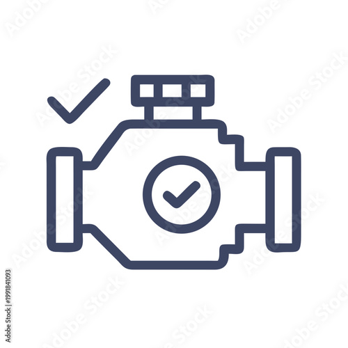 Check engine icon with a verified status in a minimalist design
