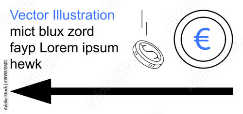 Finance, currency exchange, economy, money transaction, business direction. Coins with euro symbol and text. Finance and currency exchange concept. Line metaphor. Simple line icons