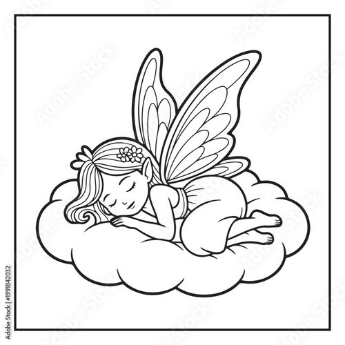 Cute Fairy Coloring Page Illustrations Vector Line Art