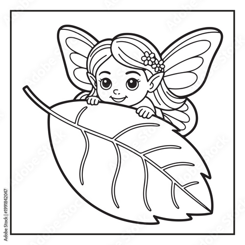 Cute Fairy Coloring Page Illustrations Vector Line Art