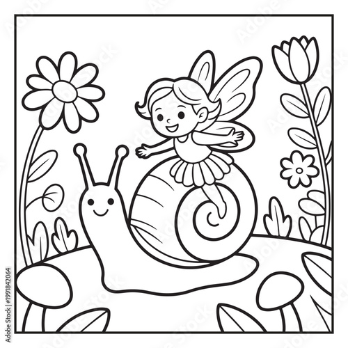 Cute Fairy Coloring Page Illustrations Vector Line Art