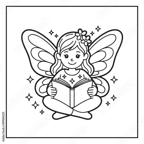 Cute Fairy Coloring Page Illustrations Vector Line Art