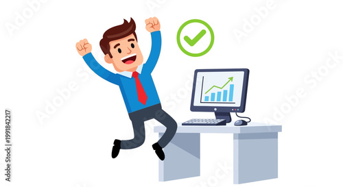 A cartoon man celebrating business success.