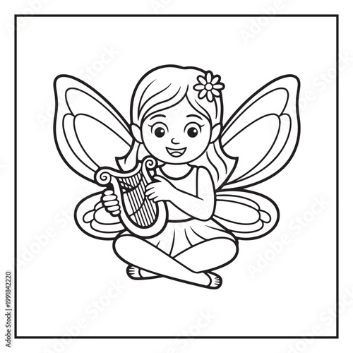 Cute Fairy Coloring Page Illustrations Vector Line Art