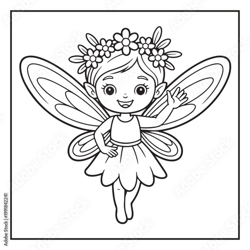Cute Fairy Coloring Page Illustrations Vector Line Art