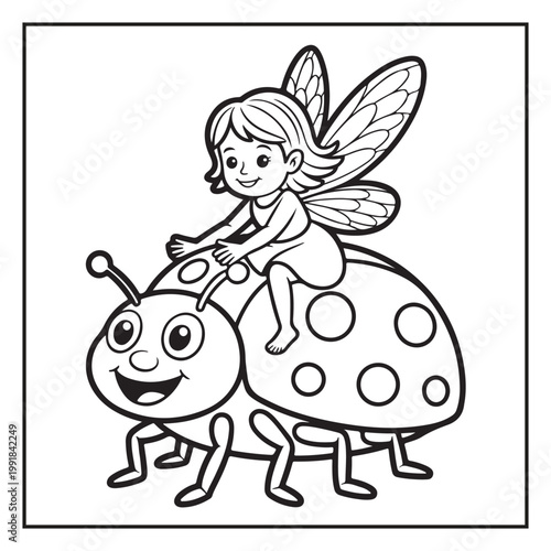 Cute Fairy Coloring Page Illustrations Vector Line Art