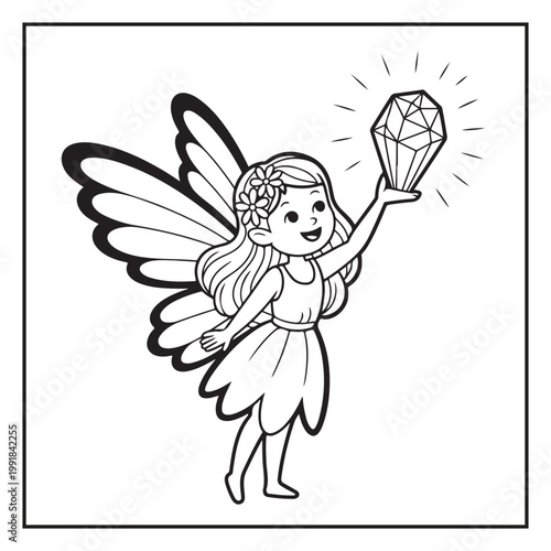 Cute Fairy Coloring Page Illustrations Vector Line Art