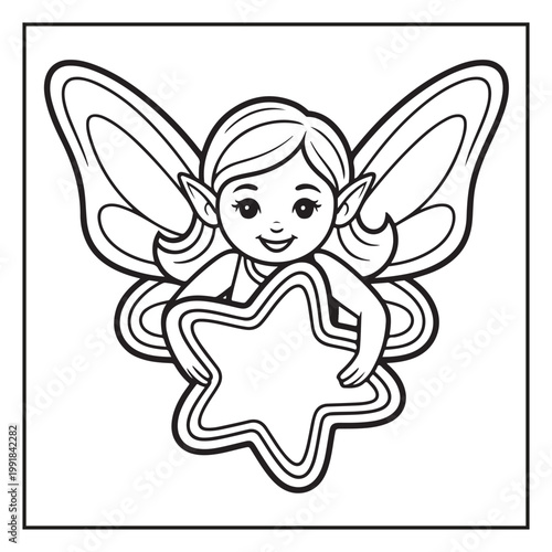 Cute Fairy Coloring Page Illustrations Vector Line Art