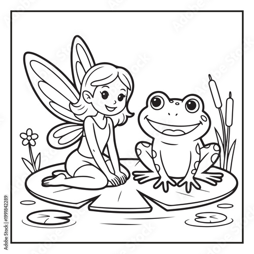 Cute Fairy Coloring Page Illustrations Vector Line Art