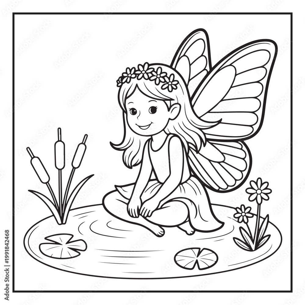Fototapeta premium Cute Fairy Coloring Page Illustrations Vector Line Art