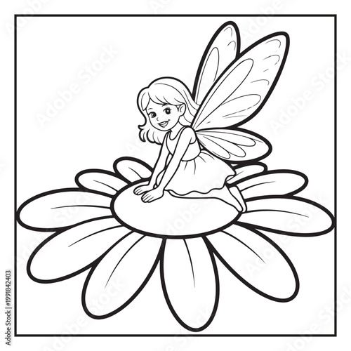 Cute Fairy Coloring Page Illustrations Vector Line Art