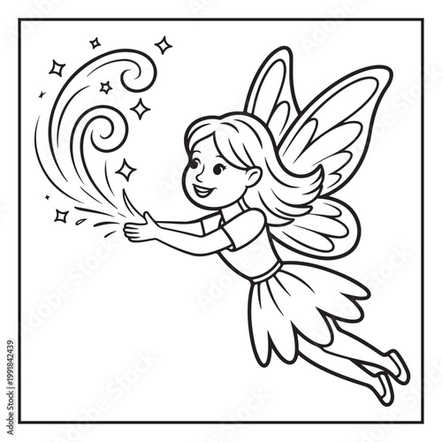 Cute Fairy Coloring Page Illustrations Vector Line Art