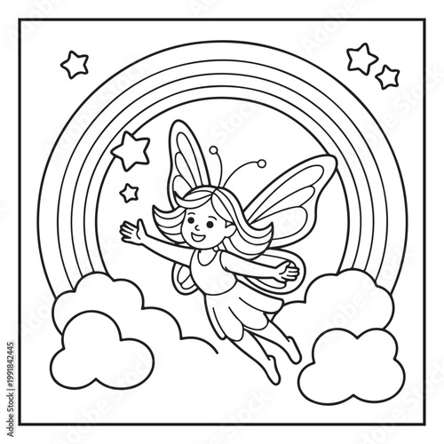 Cute Fairy Coloring Page Illustrations Vector Line Art