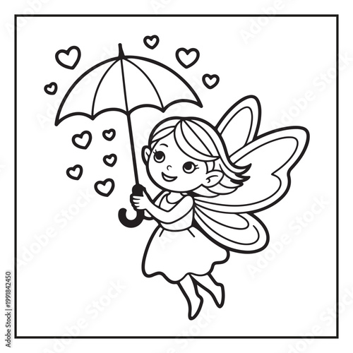 Cute Fairy Coloring Page Illustrations Vector Line Art