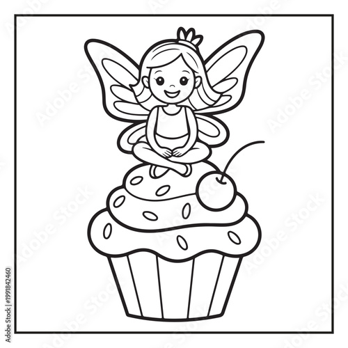 Cute Fairy Coloring Page Illustrations Vector Line Art
