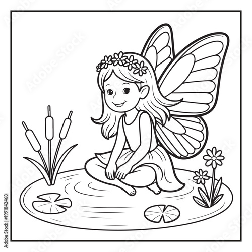 Cute Fairy Coloring Page Illustrations Vector Line Art