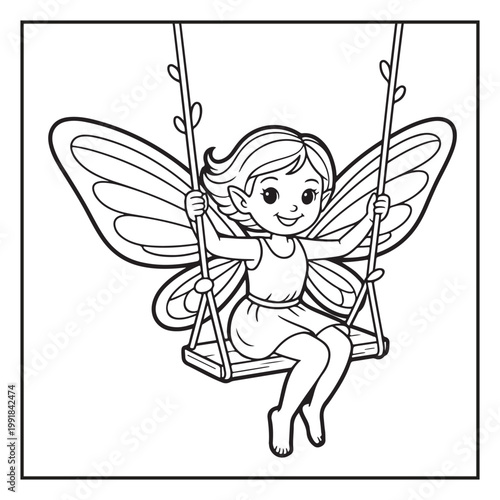 Cute Fairy Coloring Page Illustrations Vector Line Art