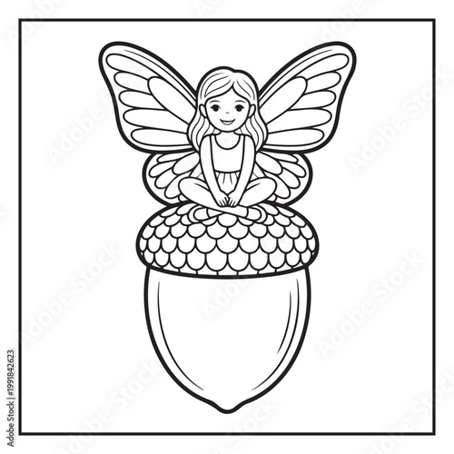 Cute Fairy Coloring Page Illustrations Vector Line Art