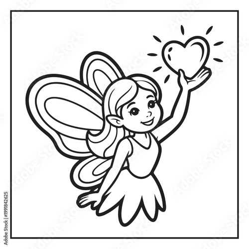 Cute Fairy Coloring Page Illustrations Vector Line Art