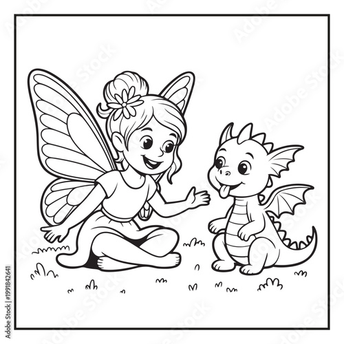 Cute Fairy Coloring Page Illustrations Vector Line Art